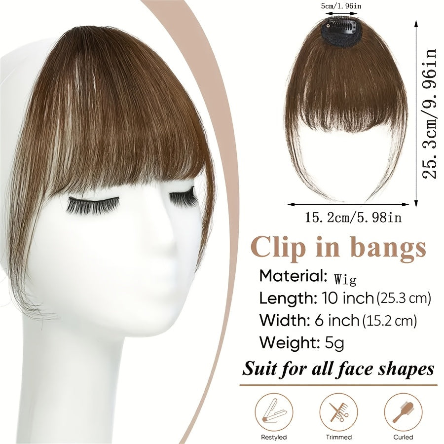 1 Elegant Synthetic Bangs Hair Clip in Deep Brown and Black for Daily Wear.