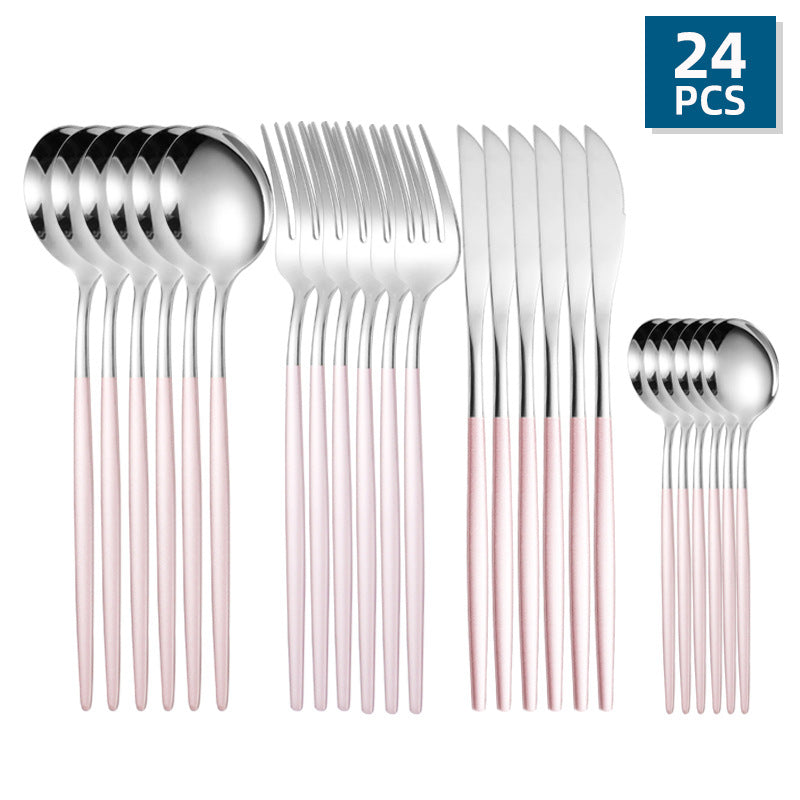 24-piece stainless steel cutlery set with Portuguese design for Western dining.