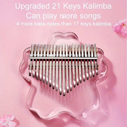 MINGYQOU Sakura Crystal Kalimba - Transparent Cherry Blossom Thumb Piano with 17 or 21 Keys, Acrylic Body, Case Included.