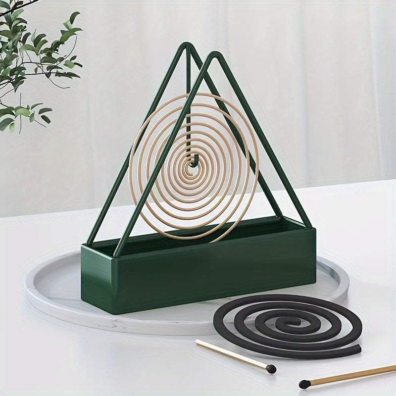 Sleek Triangle Iron Mosquito Coil Holder with Plastic Tray - Indoor/Outdoor Incense Burner for Home Decor