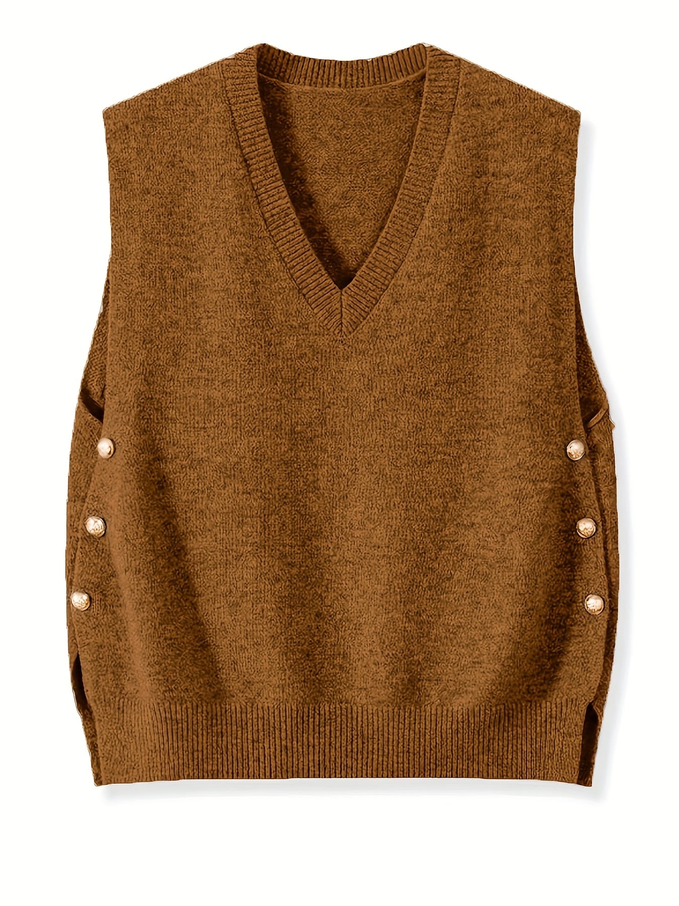 V-Neck Knitted Vest with Side Buttons