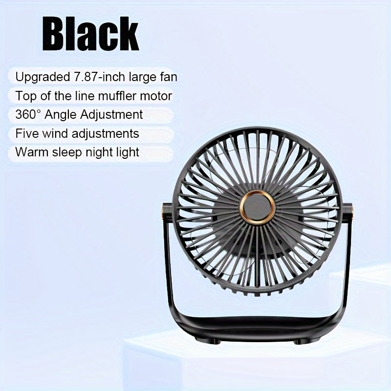 Top-selling JKUOO Portable Desktop Fan features 5-speed adjustability, ultra-quiet operation, USB rechargeability with built-in lithium battery, touch control, and rapid air circulation for indoor environments. Perfect for long-lasting use in a variety