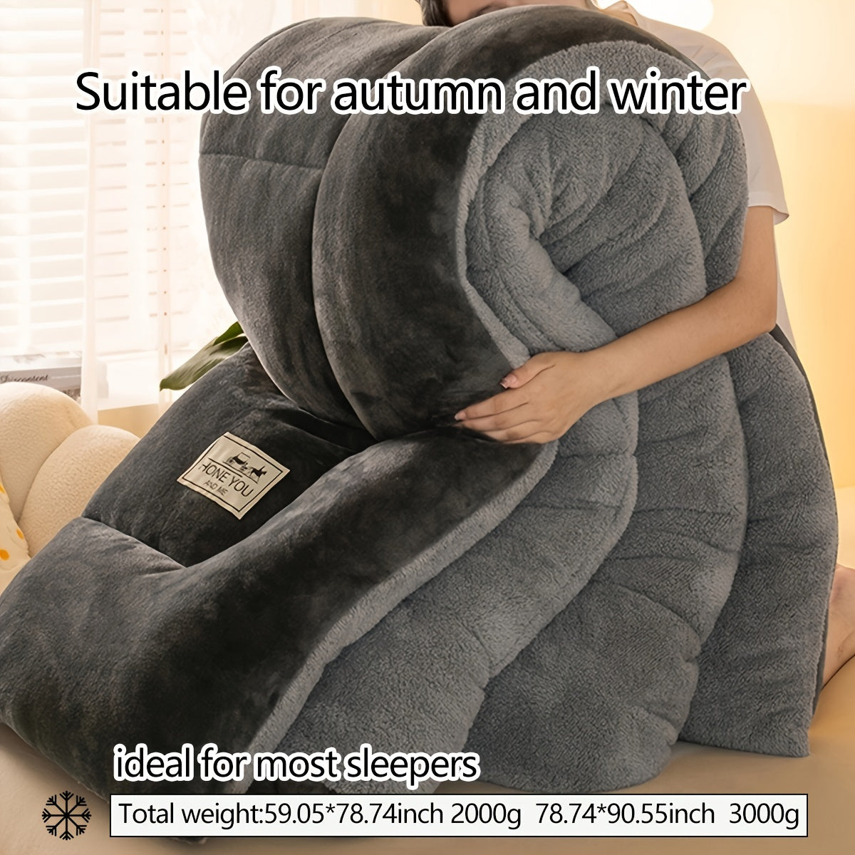 Velvet Sherpa Comforter Insert - An All Season Quilted Comforter with Ultra Soft Breathable Fabric, Machine Washable for a Cozy Bedroom Experience during Autumn and Winter.