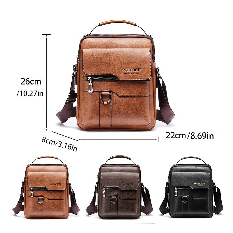 Men's genuine leather crossbody bag, vintage handbag for business purposes.