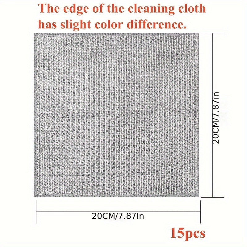 Kitchen scrubbing pads with a double-layer silvery edge are available in packs of 5 or 15. These scratch-resistant cloths can be used wet or dry for cleaning tableware, steel wire, and various surfaces such as bathroom doors and windows. The magic