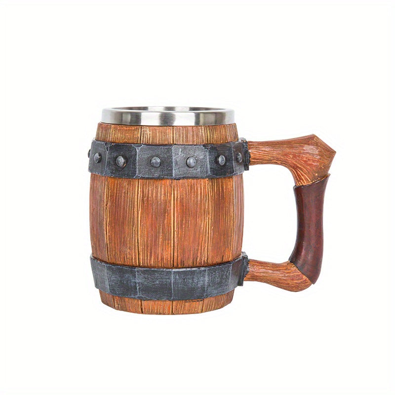 Stainless steel barrel-shaped coffee mug - ideal for hot or cold drinks, great for home use or as a gift.