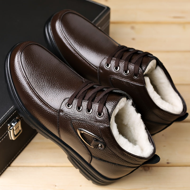 Men's fleece-lined ankle boots for outdoor activities in autumn and winter.