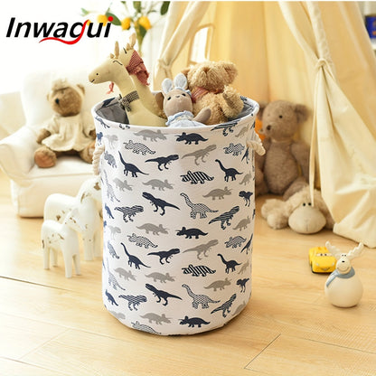 Large foldable laundry hamper with cute animal design, made of thick fabric. Features drawstring lids and can be used as a storage bin for clothes, toys, and other items in the nursery or home. A stylish and practical organizer.