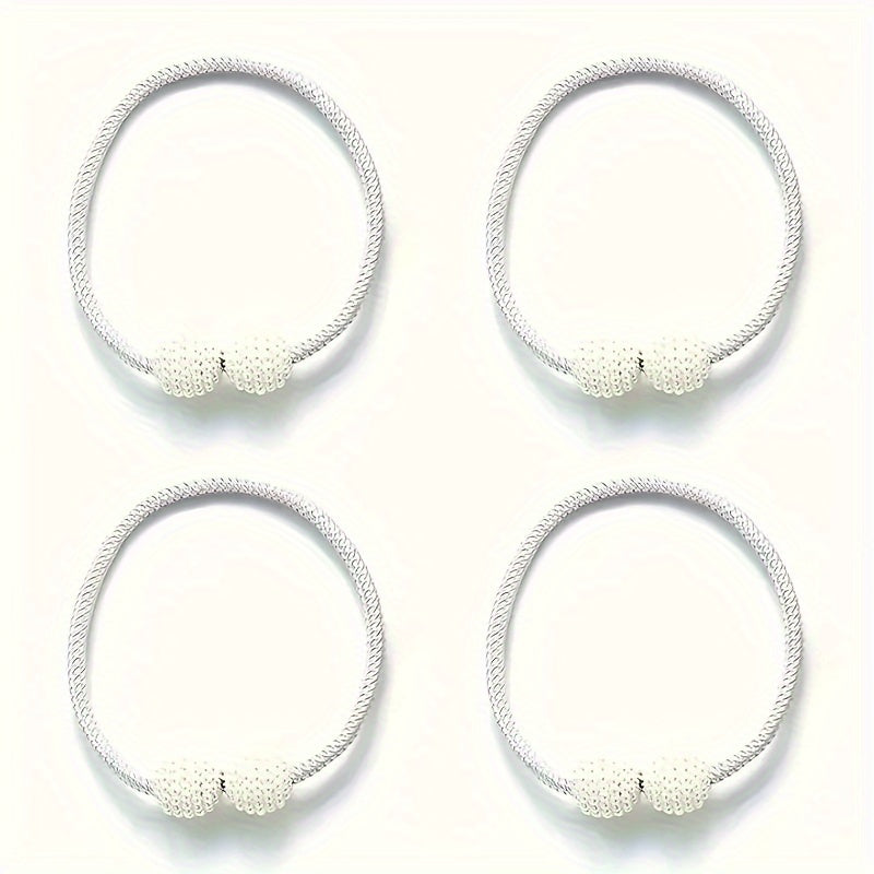 Enhance your home decor with this set of four magnetic curtain tiebacks featuring artificial pearl ball decoration. Made from contemporary style polyester weave rope, these tiebacks are perfect for securing drapes in both the bedroom and living room.