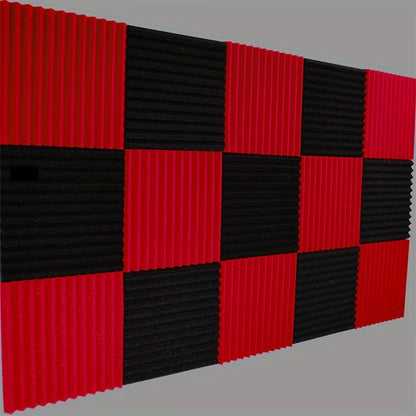 50pcs VIBuilt Acoustic Foam Wedge Panels, 30cm x 30cm x 2.5cm, Black & Red, for soundproofing studios and reducing noise, easy to install with a modular design.