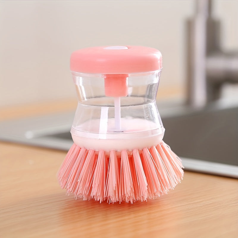 Get a Press-Type Liquid Dishwashing Brush with Cover for Stain Removal - Stylish, Elegant, and Easy to Use! This Multifunctional Non-Stick Oil Brush is Gentle on Pots and Pans, with Plastic Bristles for Efficient Kitchen Cleaning.