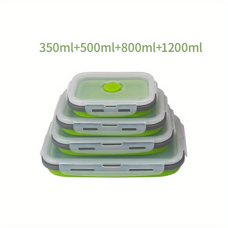 Set of 4 Collapsible Silicone Food Storage Containers with Lids - Ideal Portable Bento Lunch Box for Teens and Professionals - Can be Used in Microwave and Dishwasher - Great for School, Office, and Home Kitchen