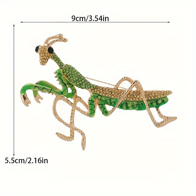 Unique Vintage Enamel Mantis Rhinestone Brooch: Add a Stylish Touch to Your Outfit with this Insect-Shaped Pin