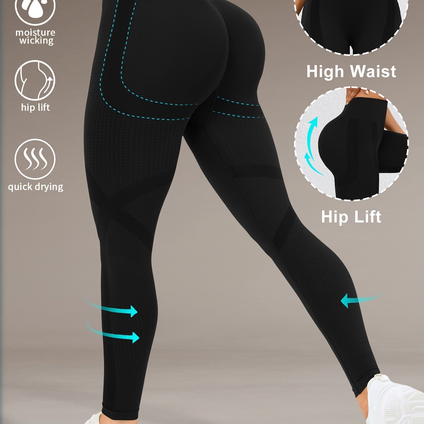 High Waist Butt Lifting Yoga Pants for Women with Moisture-Wicking, Hip Lift Design. Made of 90% Polyamide & 10% Elastane, Machine Washable. All-Season Activewear for Running, Gym & Yoga.