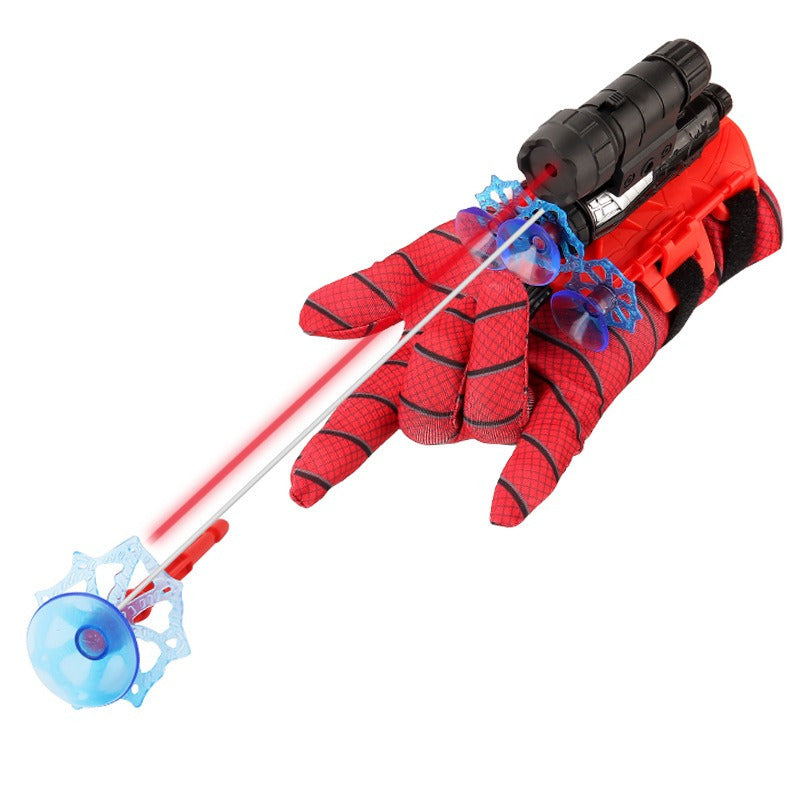 Spider Launcher toy for ages 3 and up, featuring a mixed color plastic spider glove with suction darts and web-shooting action.