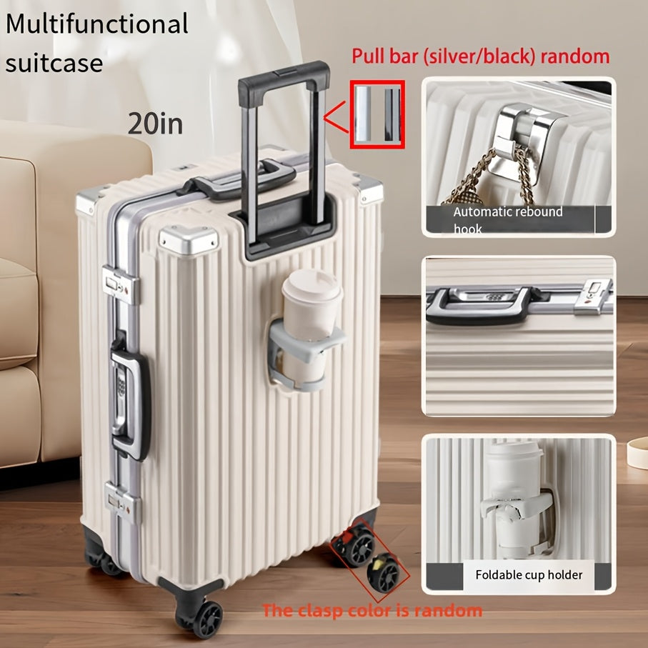 Spinner wheel carry-on luggage with aluminum frame, cup holder, and phone holder - 50.8cm.