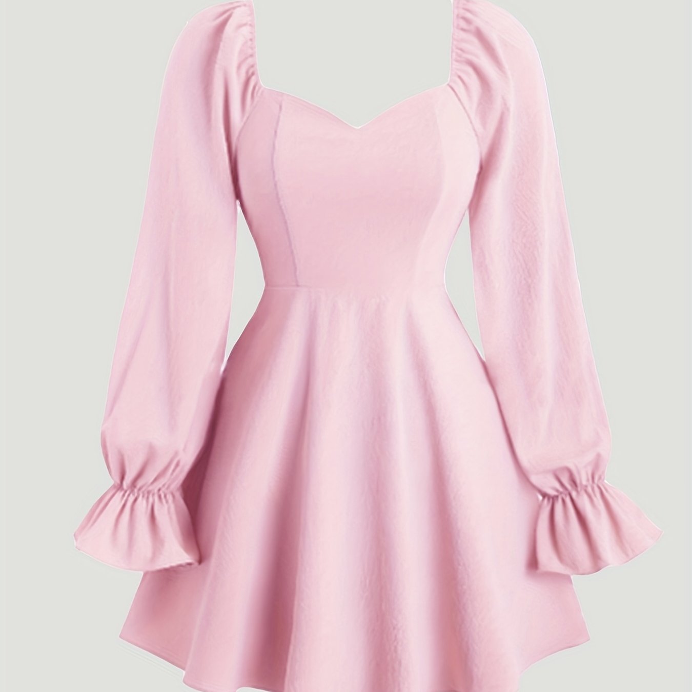 Plus size sweetheart neck dress with long sleeves, A-line cut, for women.