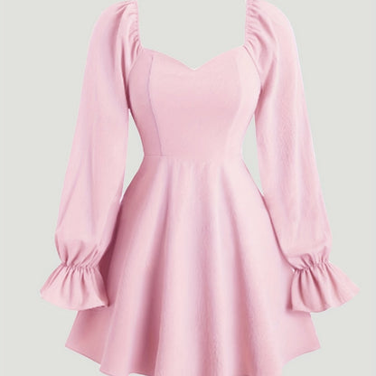 Plus size sweetheart neck dress with long sleeves, A-line cut, for women.