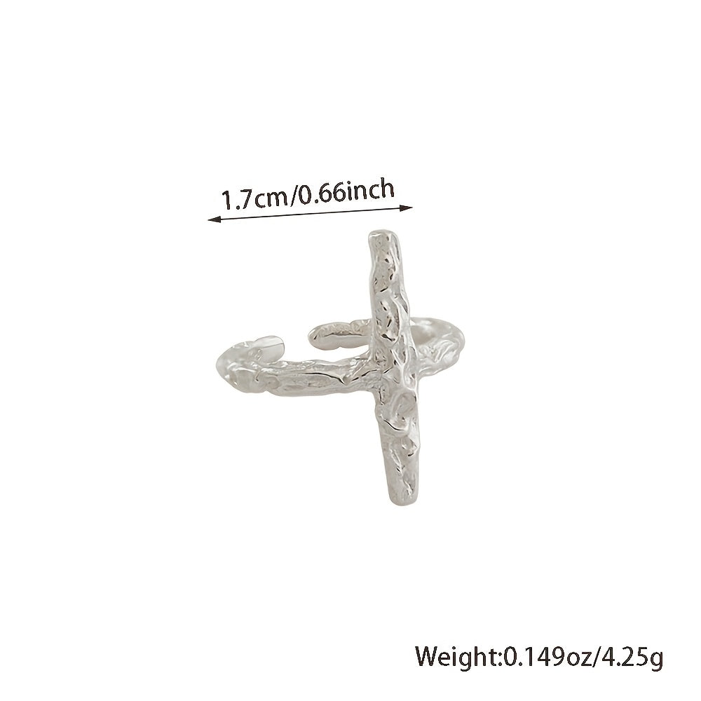 925 Sterling Silver Adjustable Open Cross Ring, featuring an Elegant and Simple design with Textured Folding Pattern. Perfect for both daily wear and special occasions. Suitable for both men and women.