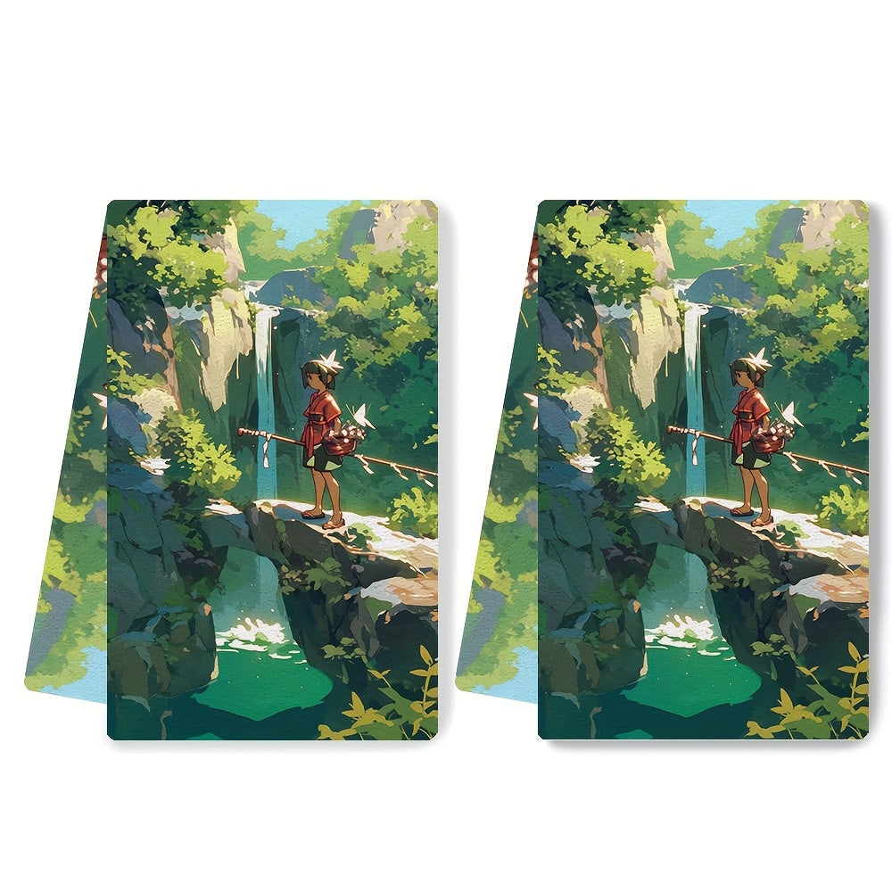 Pair of 2 Luxuriously Soft Kitchen Towels, Ideal for Exploring a Local Waterfall or Spring. These Super Absorbent Towels are Great for Decorating During the Holidays and can be Easily Cleaned in the Washing Machine. Each Towel Measures 40.64 x 60.96 cm.