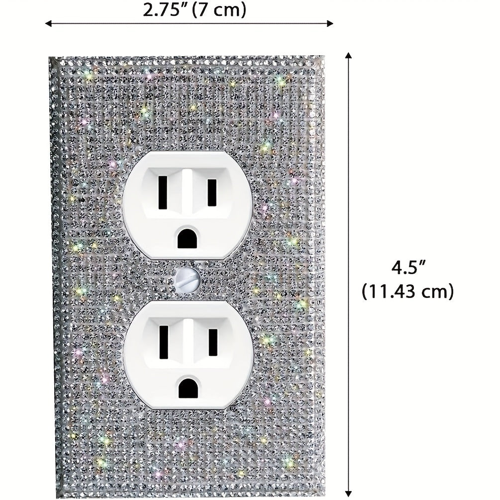 Glamorous Crystal Rhinestone Switch Plate Cover for Home Decor, with Glittering Light (Duplex Outlet)