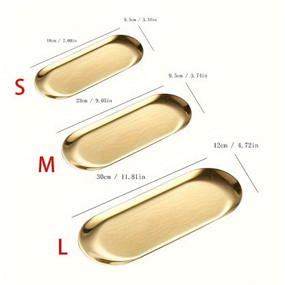 Золотистая нержавеющая стальная овальная поднос - Минималистичный дизайн, прочный и легкий в уходе. Идеально подходит для подачи хлеба, десертов и закусок в стильных сервировках.