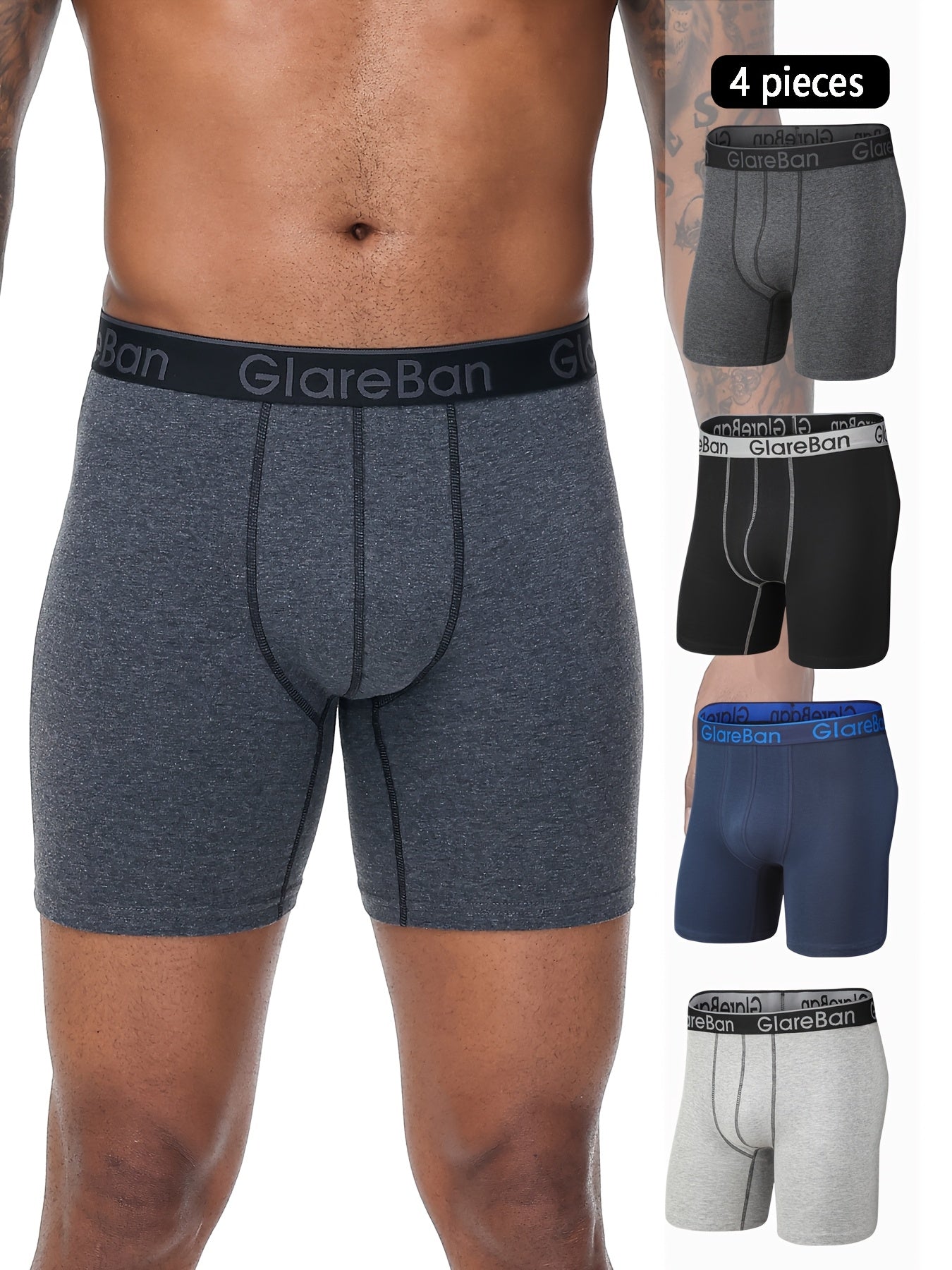 Men's 4-pack Mid-Long Boxer Shorts Comfortable Underwear