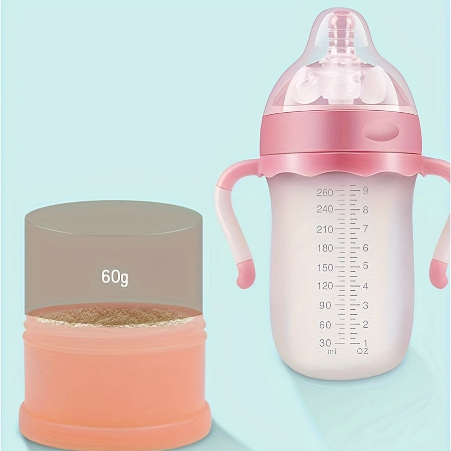 Portable formula dispenser for baby milk powder, convenient for on-the-go use. This stackable container is perfect for travel and is designed to prevent spills. It is also BPA free, ensuring safe storage for your baby's snacks.