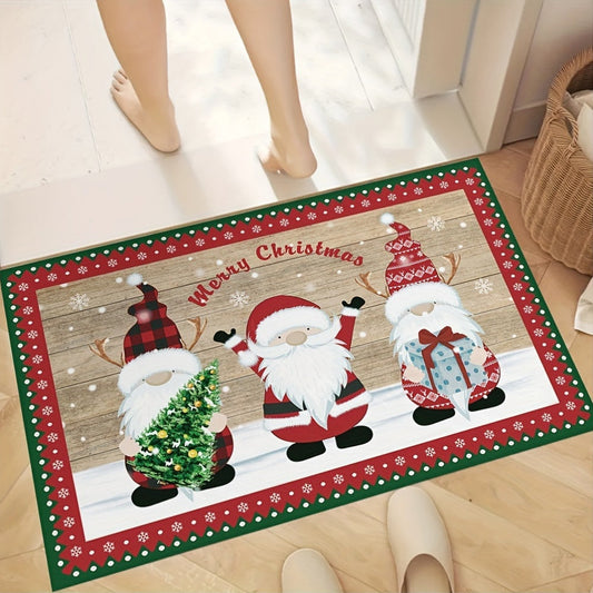 Polyester Christmas Santa Claus Doormat - Festive Entry Mat with Non-Slip Backing, Machine Washable, Holiday Decor Welcome Rug - 1 Piece