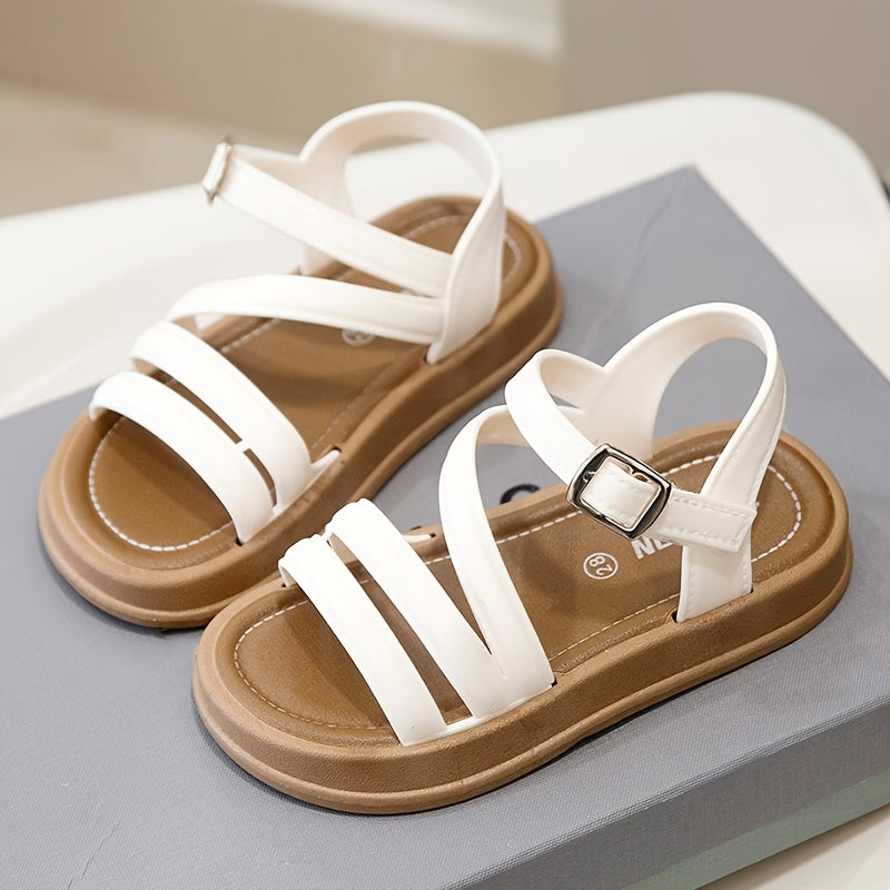 Stylish girls' sandals for all seasons with hook-and-loop closure, PVC material, and quick-drying capabilities, perfect for beach or wading.