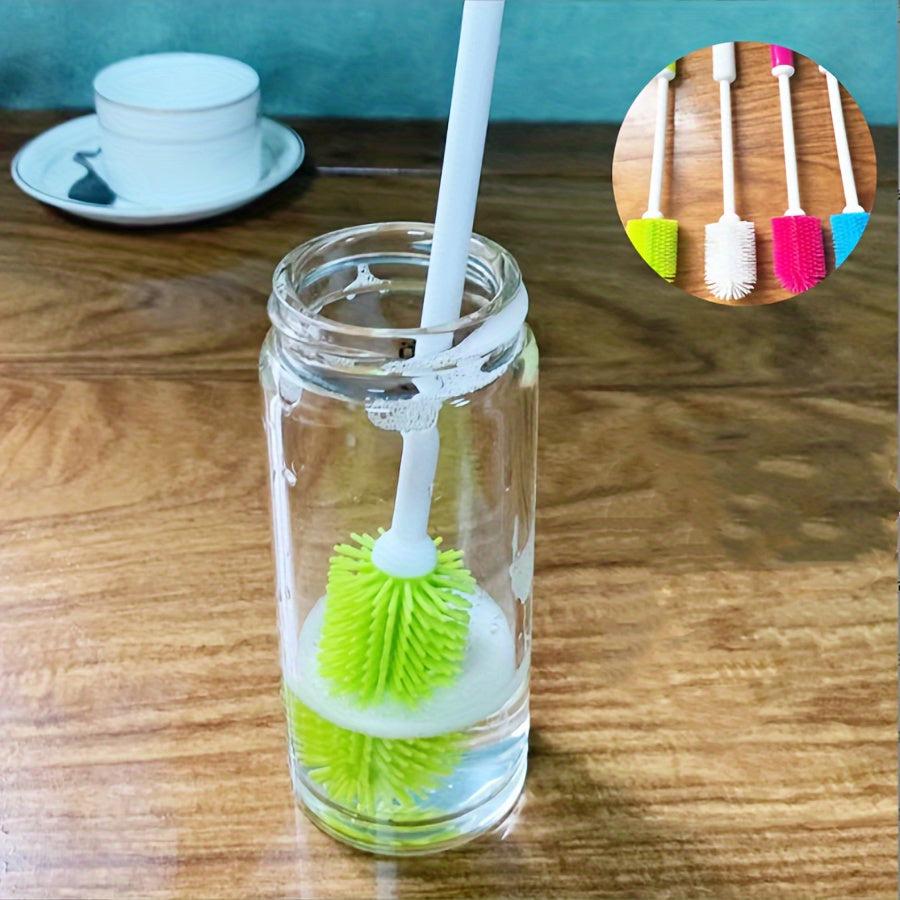 Long-Handled Silicone Cup Brush: A Versatile Cleaning Tool for Bottles, Cups, and Containers. 360-Degree Rotating Head, Reusable and Eco-Friendly with a PC Handle - No Power Required.