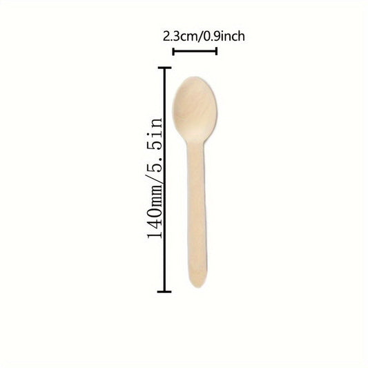 Our pack includes 40, 50, 60, 100, or 200 pieces of 5.5-inch disposable wooden dessert ice cream cake spoons made of birch. Perfect for weddings, seasonal dishes, birthday parties, camps, and restaurants.