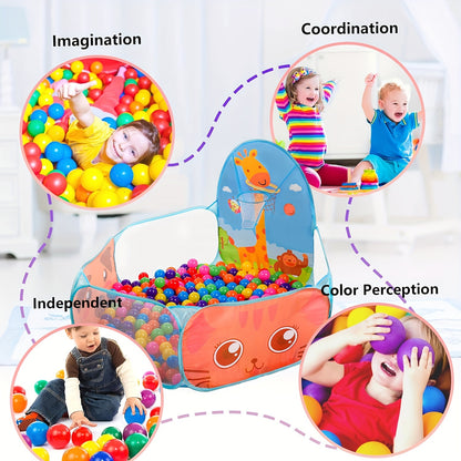 Durable, easy-clean polyester ball pit for indoor/outdoor fun in blue.