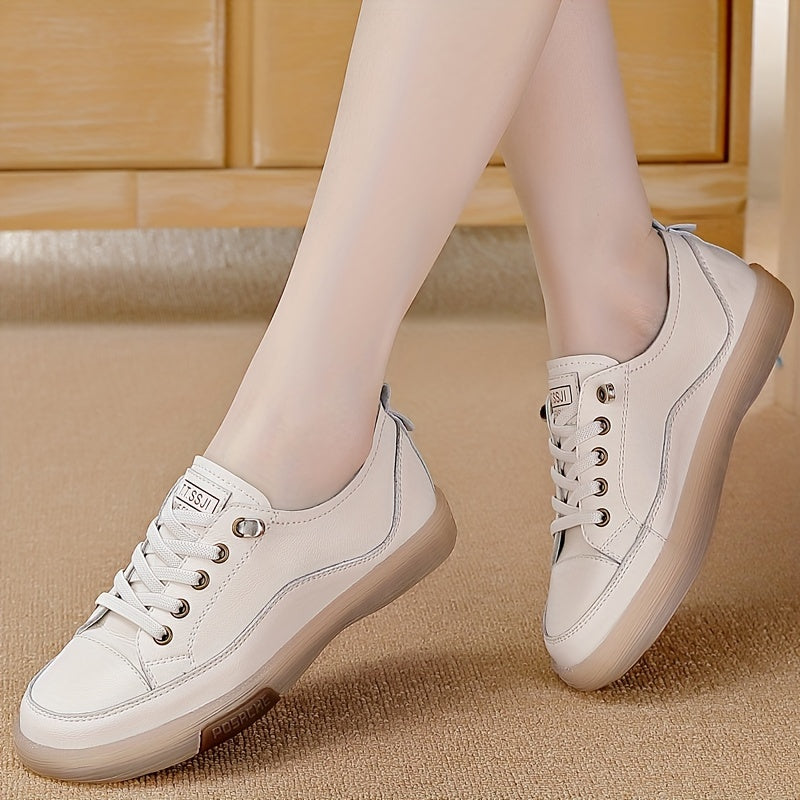 Women's casual lace up sneakers in a solid color, comfortable for outdoor wear.