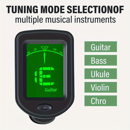 QiJiStar 13pcs Guitar Tuning Kit includes clip-on tuner, capo, picks, case in black color. Suitable for acoustic, ukulele, bass, violin, banjo. Battery powered with ≤36V. Made of ABS