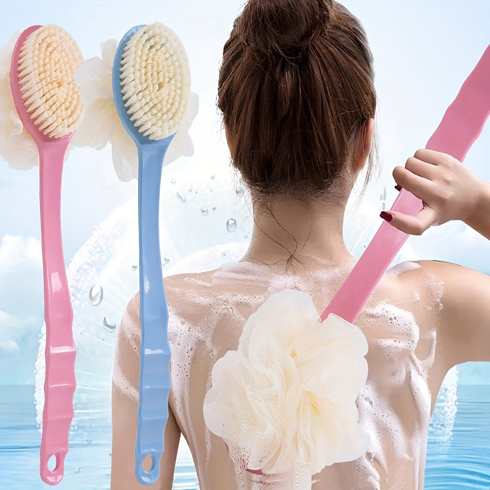 Double-headed bath brush with soft loofah for back scrubbing, battery-free and oil-free