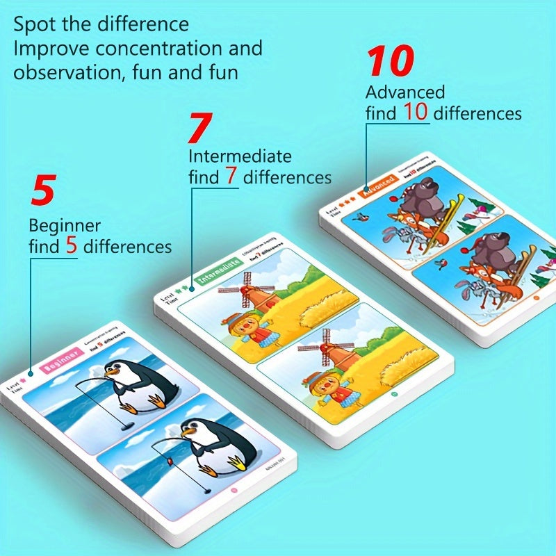 Find the difference: fun, engaging concentration game where you locate and erase different objects on picture cards.