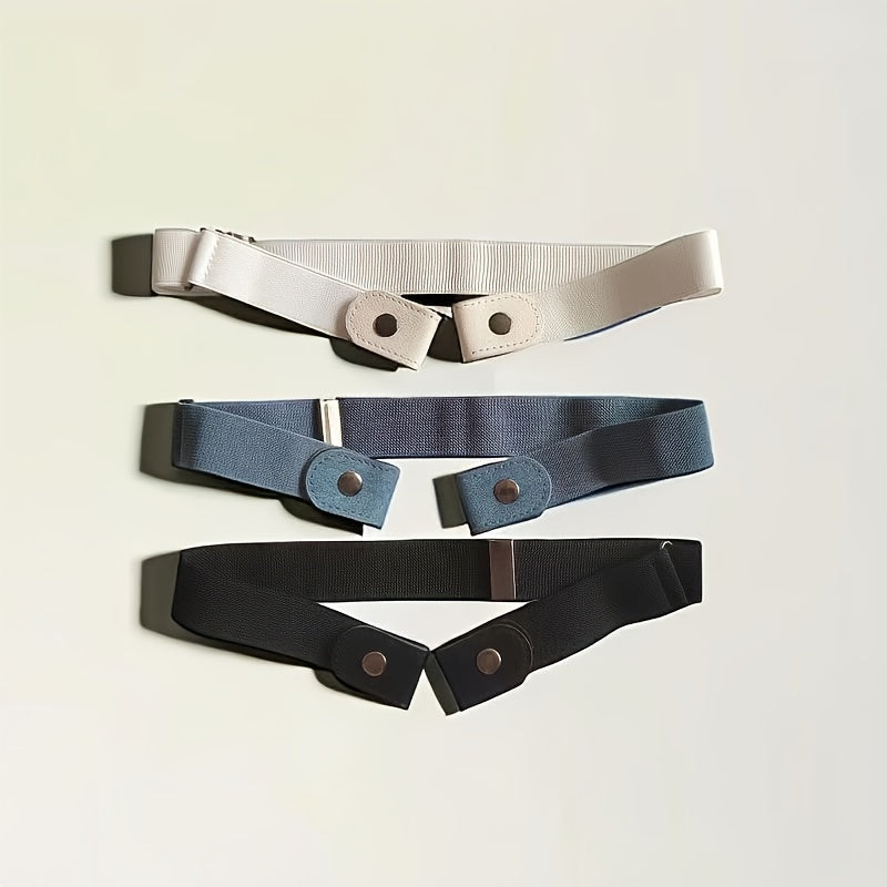 Top Pick: Stylish Set of 3 Canvas Elastic Belts - Adjustable, Invisible Stretch Waistbands in White, Black, and Light Blue. Perfect for Dresses, Jackets, and Casual Outfits!