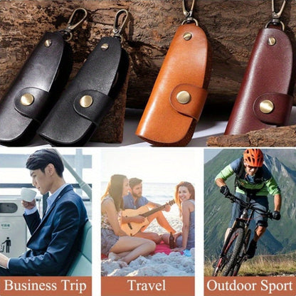 Durable PU Leather Folding Keychain Holder with Snap Closure - Key Case with Hook and Organizer for Men and Women - Secure and Portable Car Key Holder