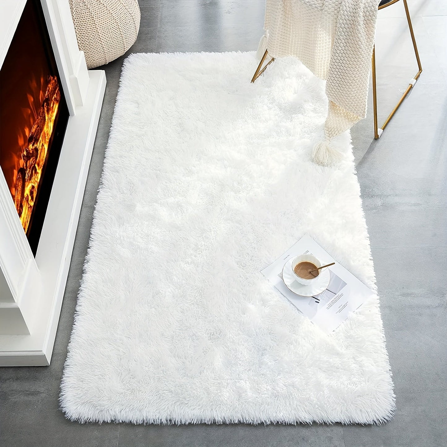 Luxurious Thick Shag Area Rug, Contemporary Rectangle Plush Fuzzy Carpet, Easily Washable, Non-Shedding Non-Slip Soft Furry Rug for Living Room Bedroom, Home Décor, and Room Enhancement.