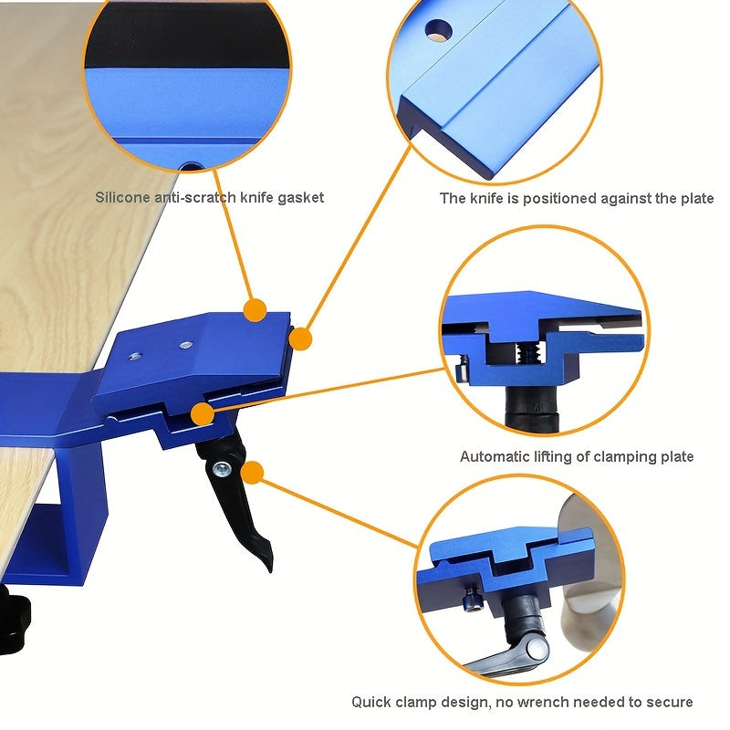 Electricity is not needed for this manual fixed angle knife sharpener. It features a rotatable adjustable angle, clamping workbench support, and a diamond quick cutting edge for sharpening. Made of metal material with medium grit, this sharpener provides