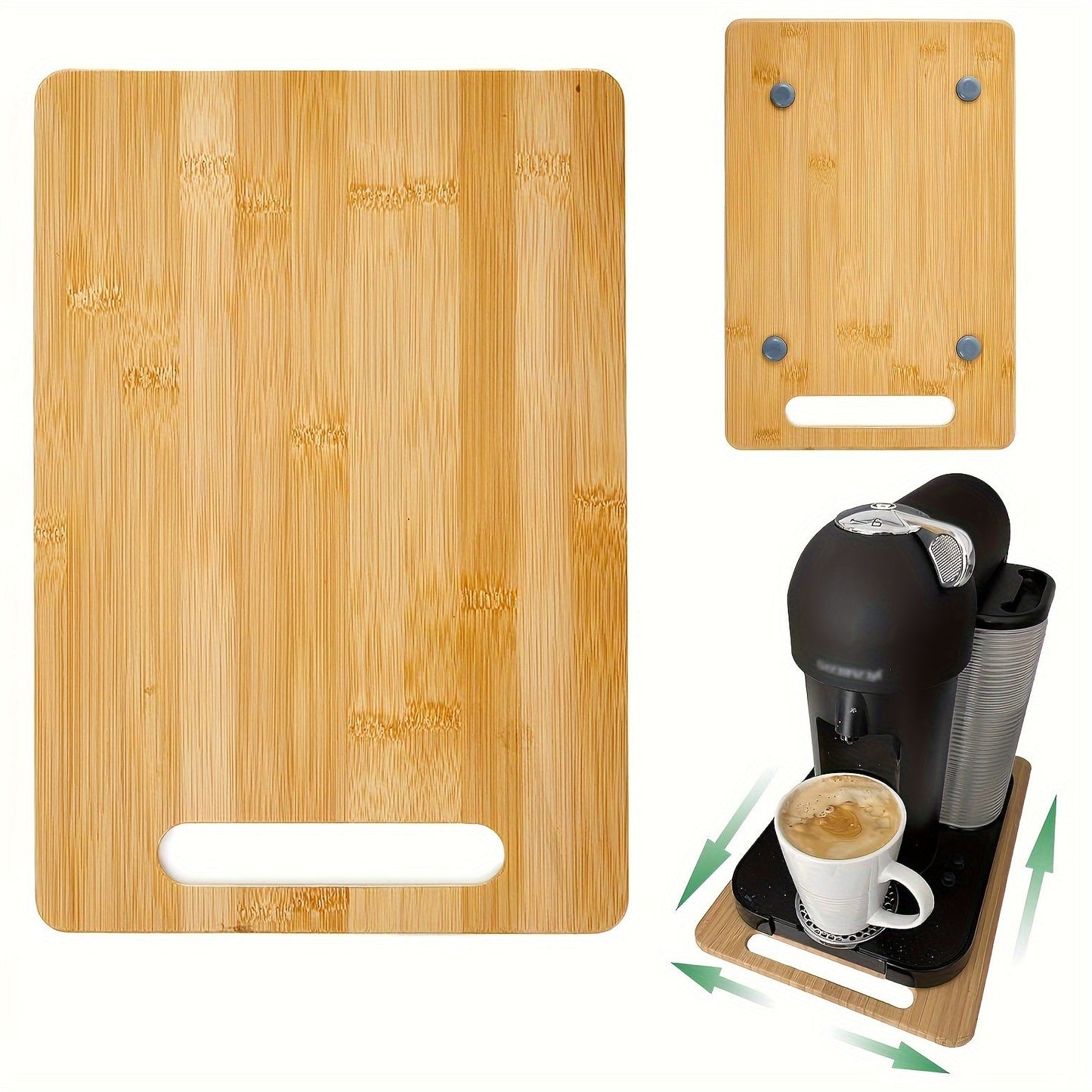 Wooden sliding tray for kitchen countertops featuring bamboo design – Ideal for coffee makers, blenders, and toasters – Durable and stylish mixer moving mat.