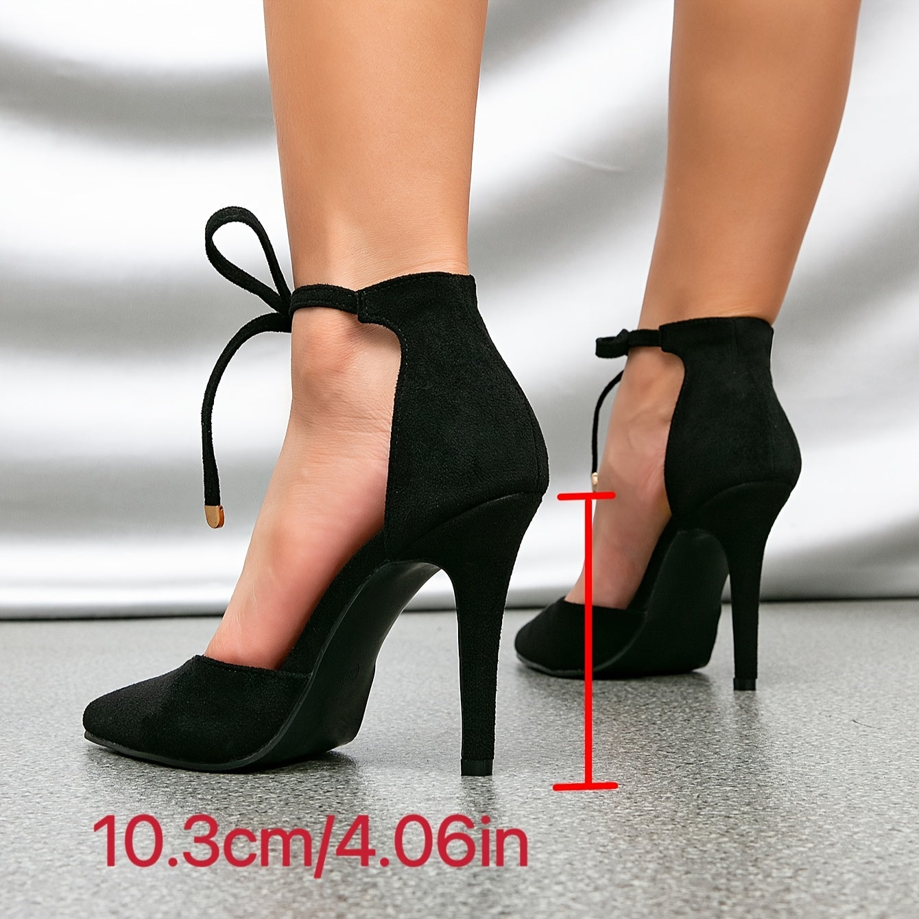 Elegant black velvet stiletto pumps with ankle strap, bow, and 10cm thin heel. Perfect for nightclub style, versatile for all seasons. Stylish and faux leather insole.