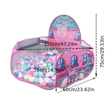 1 Pink Unicorn Polyester Ball Pool Tent with Ocean Design for kids, Foldable Toy Ball Pit for Indoor & Outdoor Play.