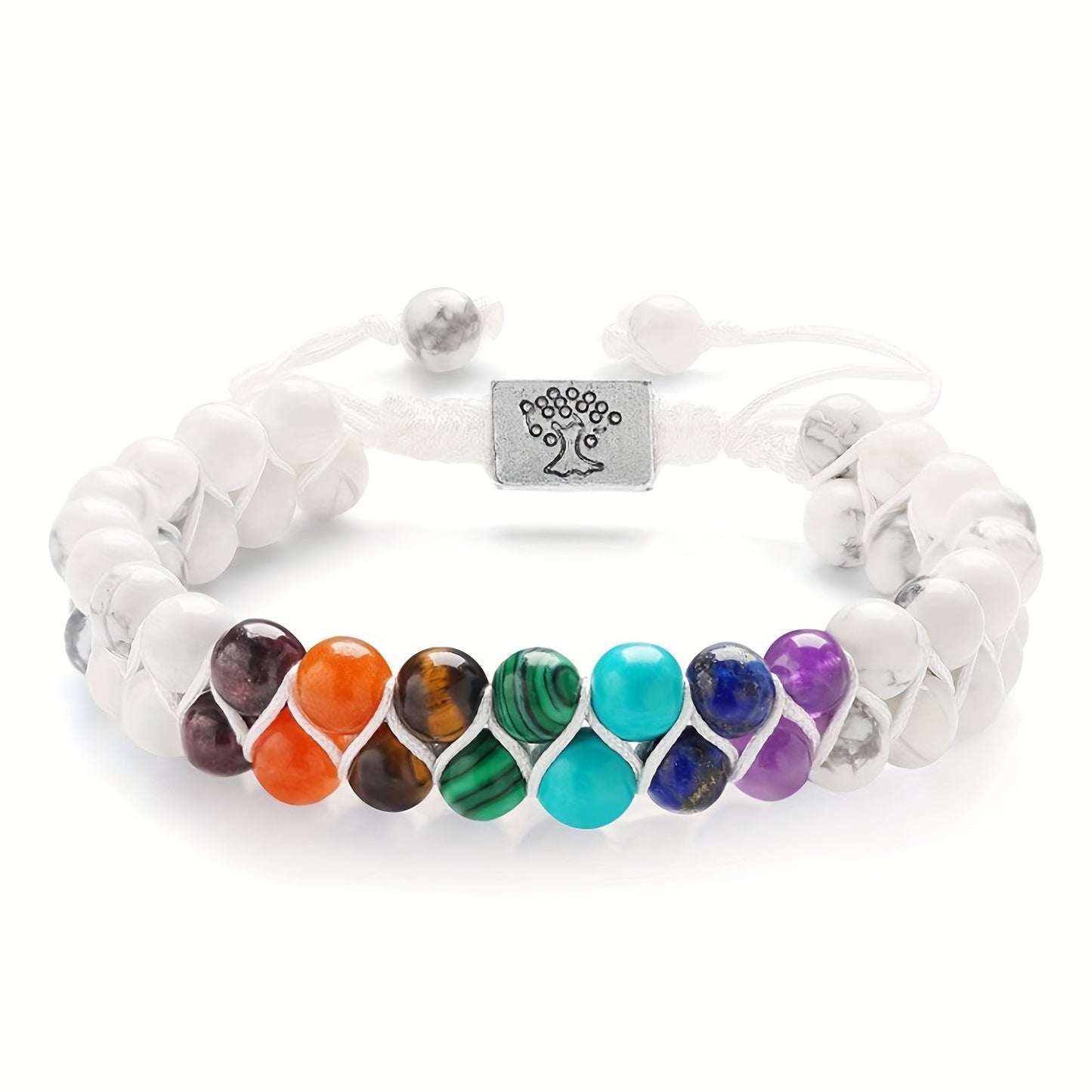 Stylish 7 Chakra Yoga Meditation Bracelet - Featuring Double Layer of Authentic Natural Gemstone Beads, Including Tiger Eye & Obsidian Crystals for Alleviating Anxiety and Attracting Good Fortune