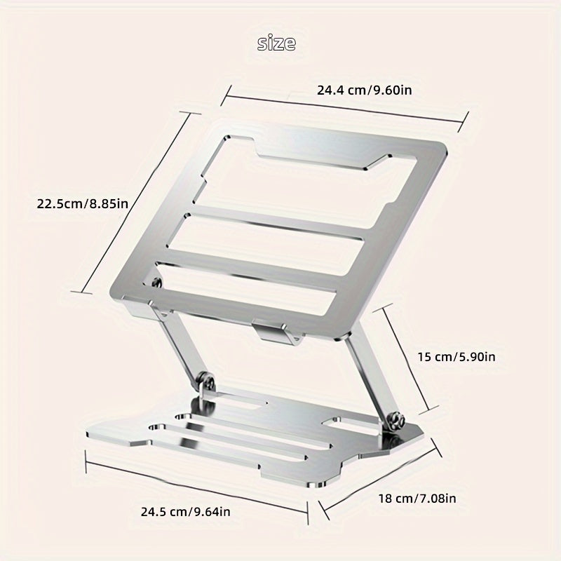 Adjustable laptop stand with ergonomic design, easily adjustable height, ultra-portable and foldable. Compatible with 10-16 inch laptops, made of durable carbon steel. Available in silver