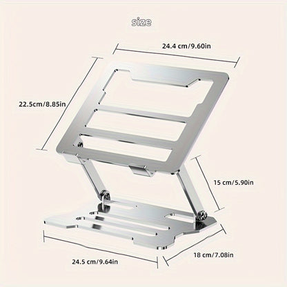 Adjustable laptop stand with ergonomic design, easily adjustable height, ultra-portable and foldable. Compatible with 10-16 inch laptops, made of durable carbon steel. Available in silver