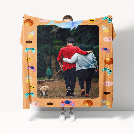 Personalized Family Couple Photo Nap Blanket featuring High-Weight 280g Customized Flannel Fabric. A Multifunctional Blanket suitable for all Four Seasons, offers Superior Softness and Comfort with a Skin-friendly Cover.