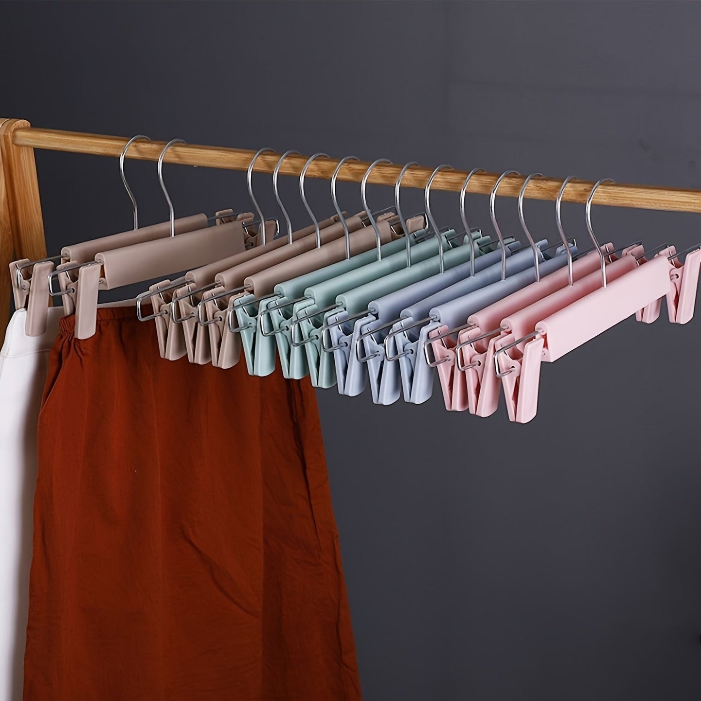 Set of 10 Pants Drying Hangers with 2 Clips, Storage Rack for Clothing Items like Skirts, Bras, Scarves, and Underwear. Ideal Clothes Organizer for Closet, Wardrobe, Bedroom, Balcony, Dorm - A Must-have for Going back to College