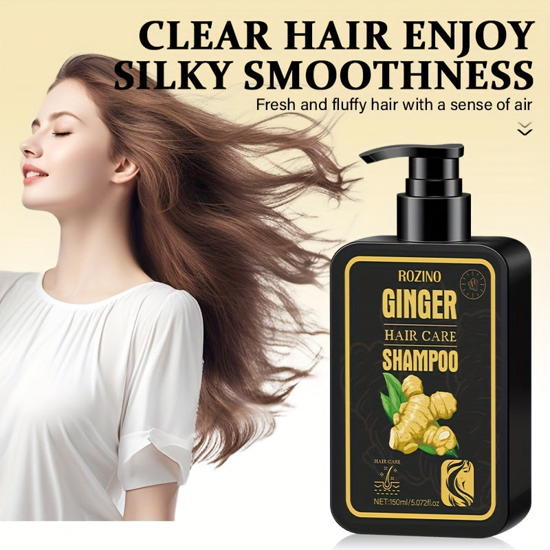 A 150ml ginger shampoo infused with hair care ingredients has a potent scent to moisturize, hydrate, and cleanse hair, leaving it soft and nourished.